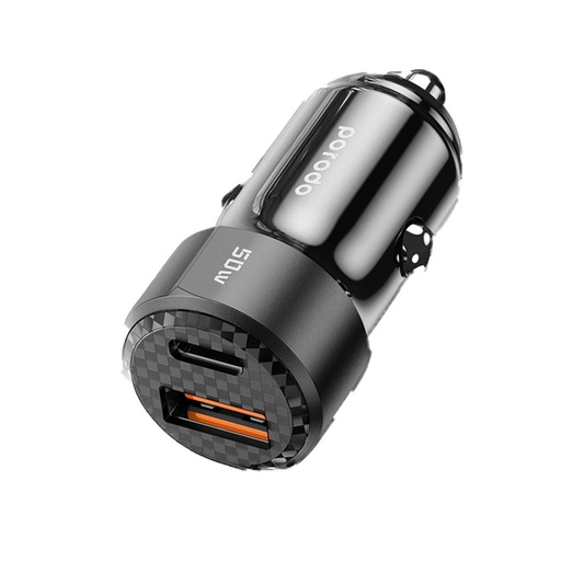 Porodo 50W Dual Port Car Charger Braided Cable Included Type-C toLightning - PD-CC50WL-BK