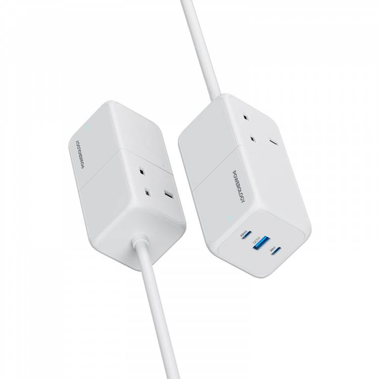 Powerology 65W Power Strip With Dual Power Sockets -White - PWPS65W- WH