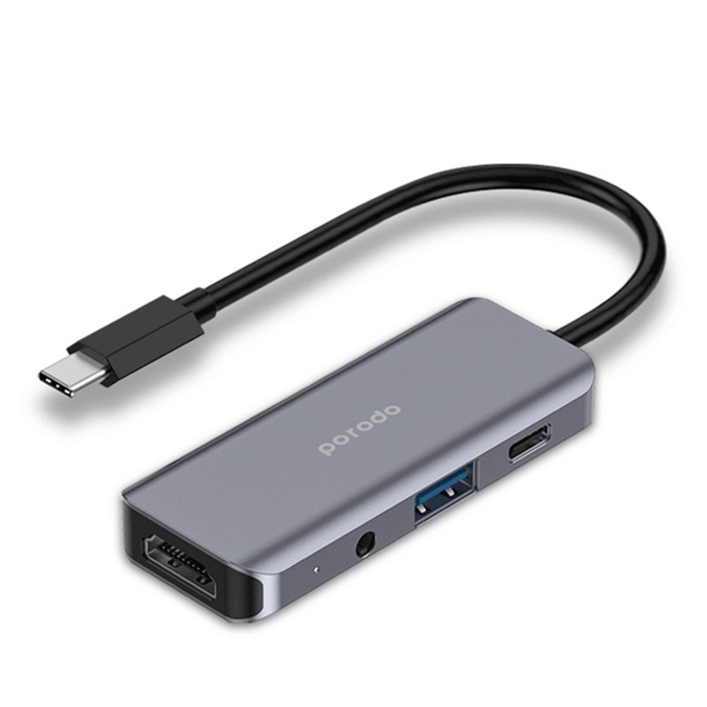 Porodo 4in1 HDMI 4K USB-C Hub PD 100W Gray - PD-41CHB-GY