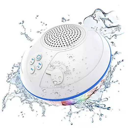 Pool Bluetooth Speakers with LED Lights,IPX7 Waterproof Floating White