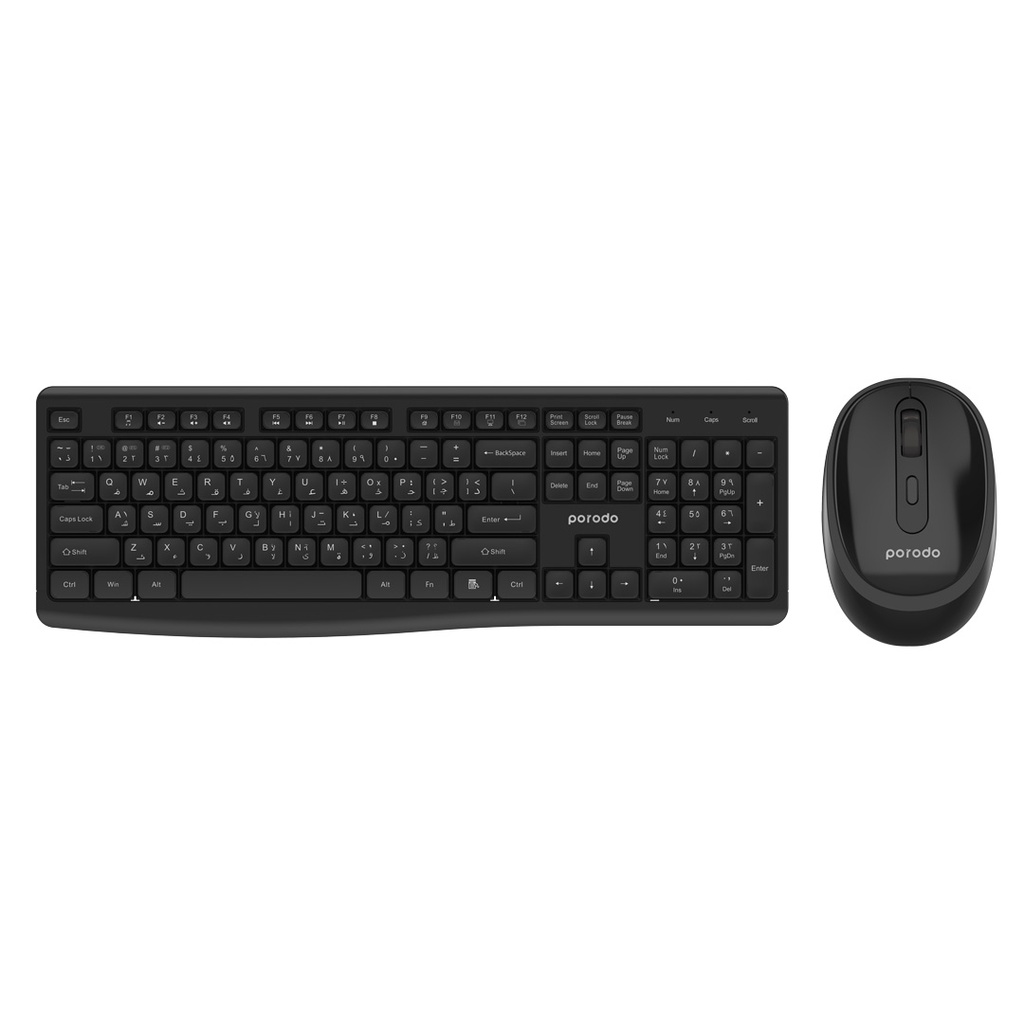 Porodo Wireless  2.4G+BT Keyboard with Pen/Phone Tray and Mouse - Black