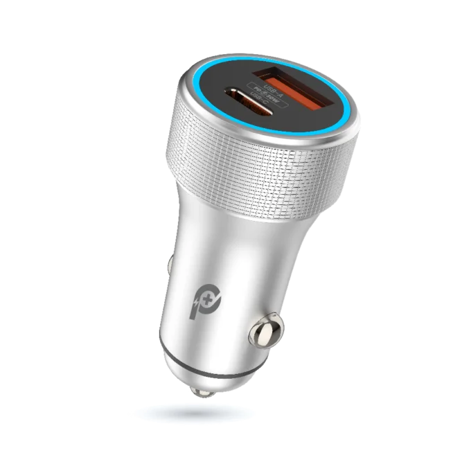 PowerO+ Power Extreme PD+QC Dual Output Car Charger 48W with Type- C to Type-C Braided Cable - Grey - PR-CCPD48CC-GY