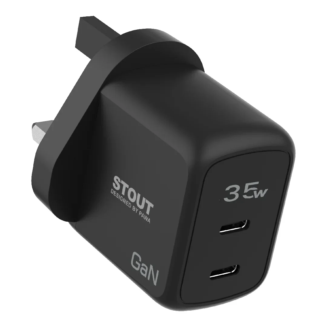 Pawa Stout Gan Travel Charger With Dual PD port 35W-Black - PW- GN35UK-BK