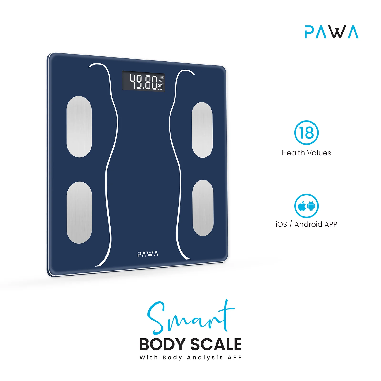 Pawa smart body scale with Body Analysis�App-Blue - PW-SBSAP231-BL