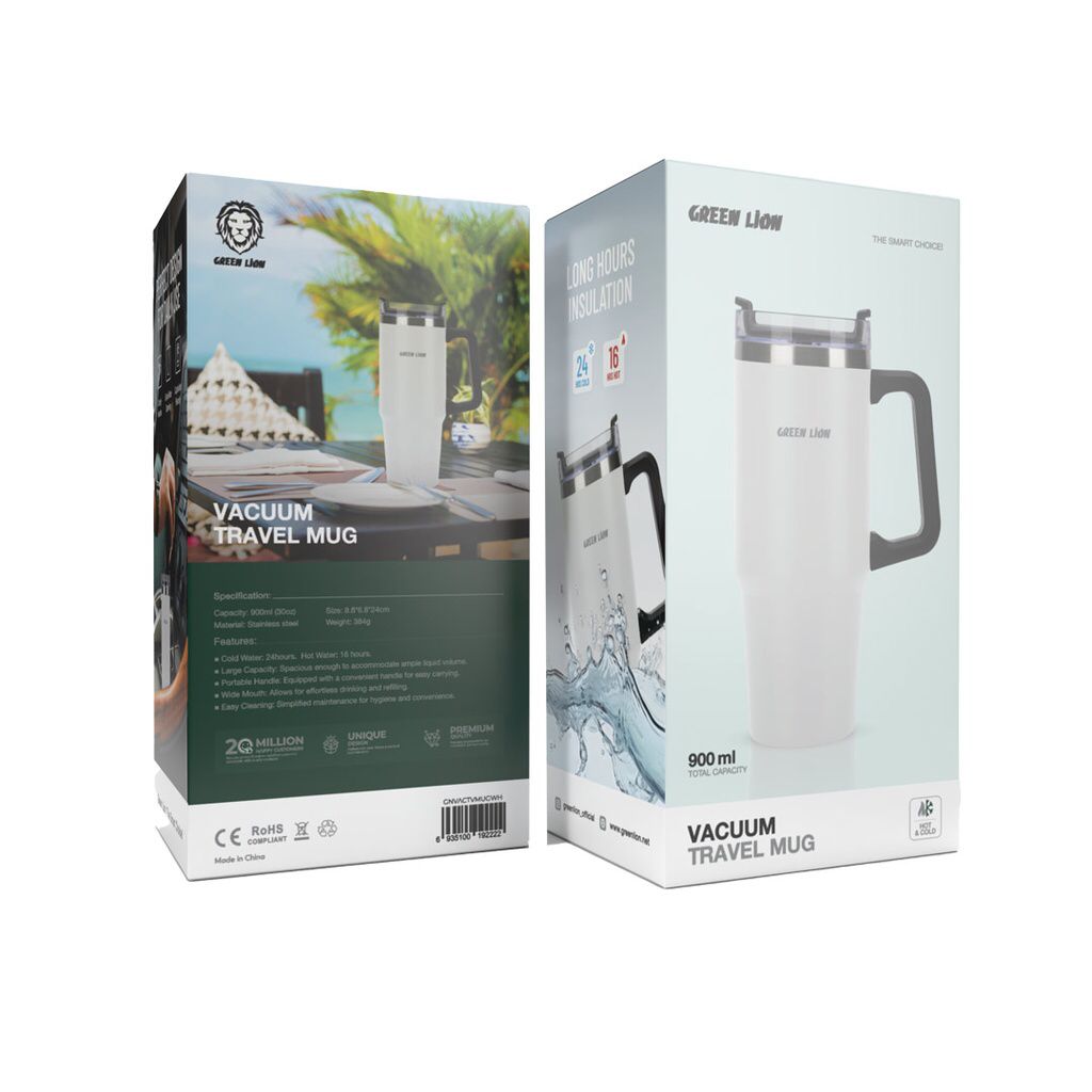 Green Lion Vacuum Travel Mug - White