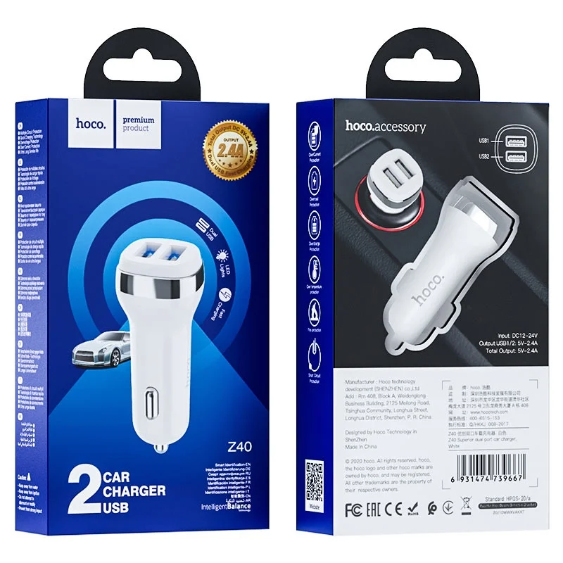 hoco Z40 Car Charger with 2 USB-A Port