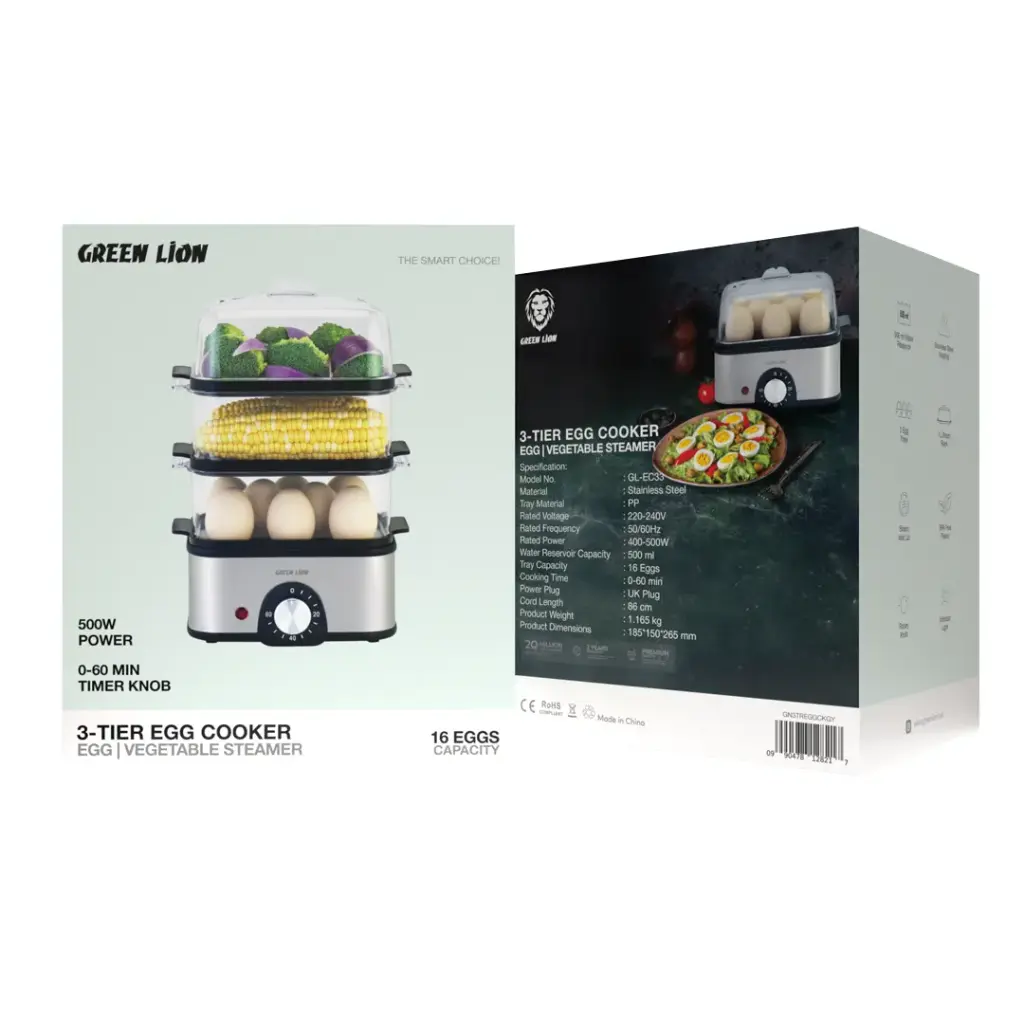 Green Lion 3-Tier Egg Cooker 500W - Gray