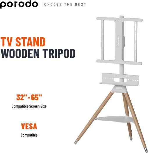 Porodo 32"-65" Artistic TV Floor Tripod Stand - White