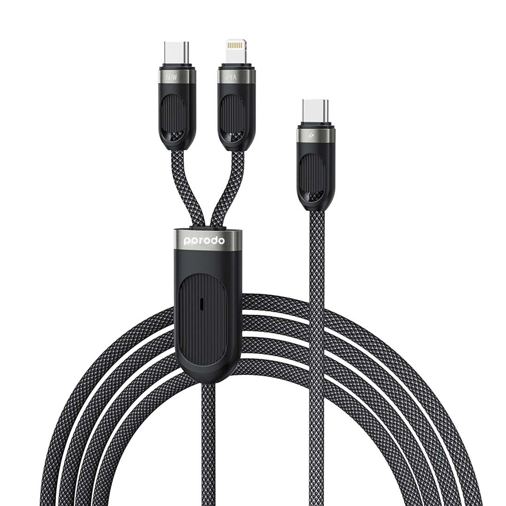 Porodo 2in1 Type C-C+Lightining Fast Charging Cable 1.2M - Black
