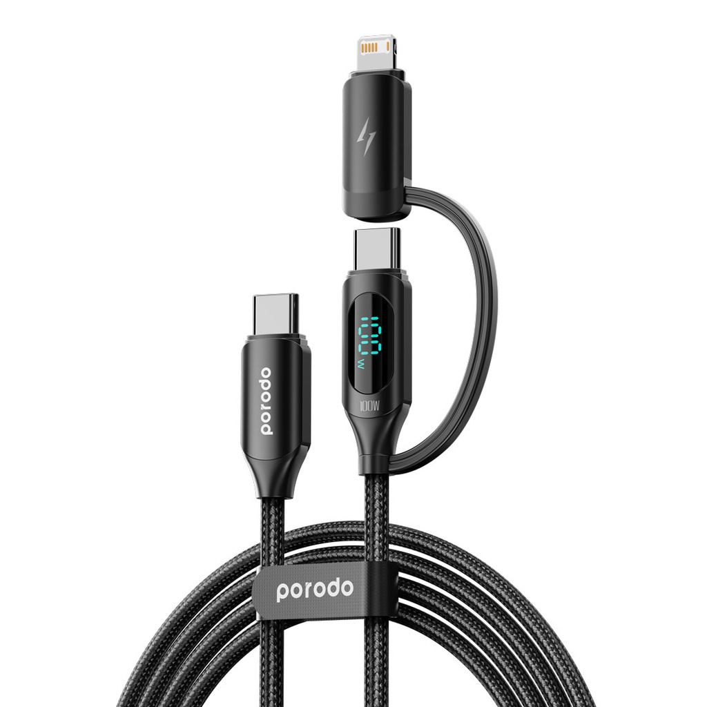 Porodo 2in1 Type C-C+C Fast Charging Cable 1.2M - Black