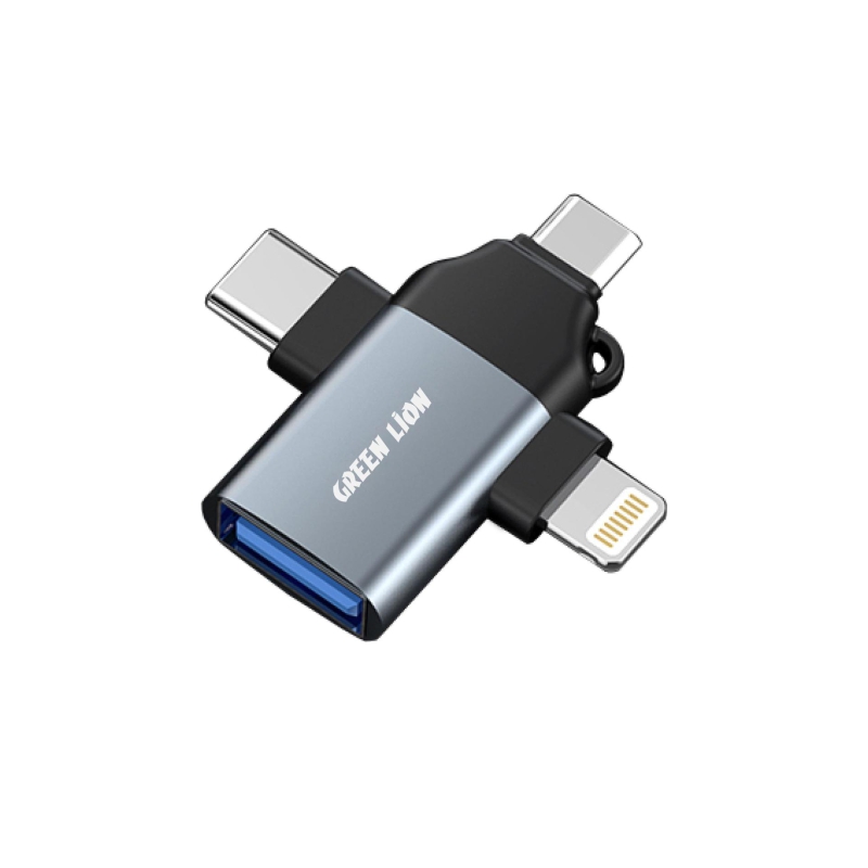 Green 3 in 1 OTG ( Lightning / Micro / Type-C ) - Gray