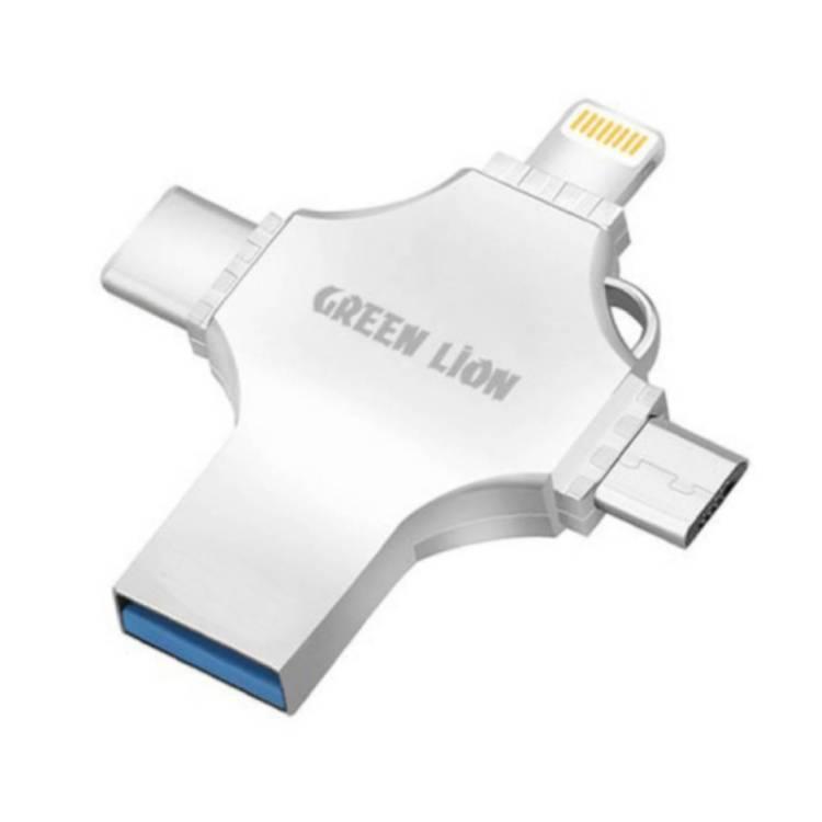 Green Lion 4 in 1 USB Flash Drive 256GB - Silver