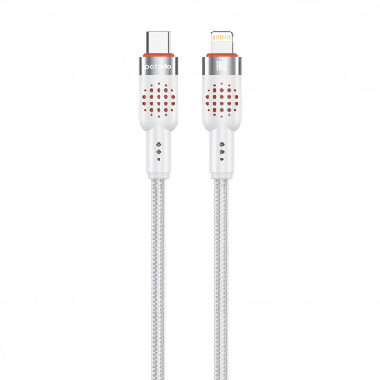 Porodo Alum. Alloy Braided Cable Type-C to Lightning 30W 1.2m - White