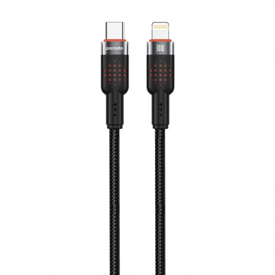 Porodo Alum. Alloy Braided Cable Type-C to Lightning 30W 1.2m - Black