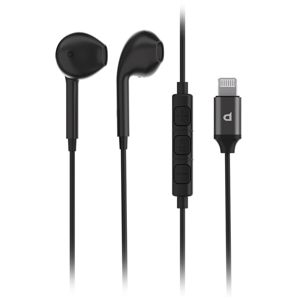 Powerology Stereo Earphone Lightning Connector 1.2m/4ft Black - PDLEPBK