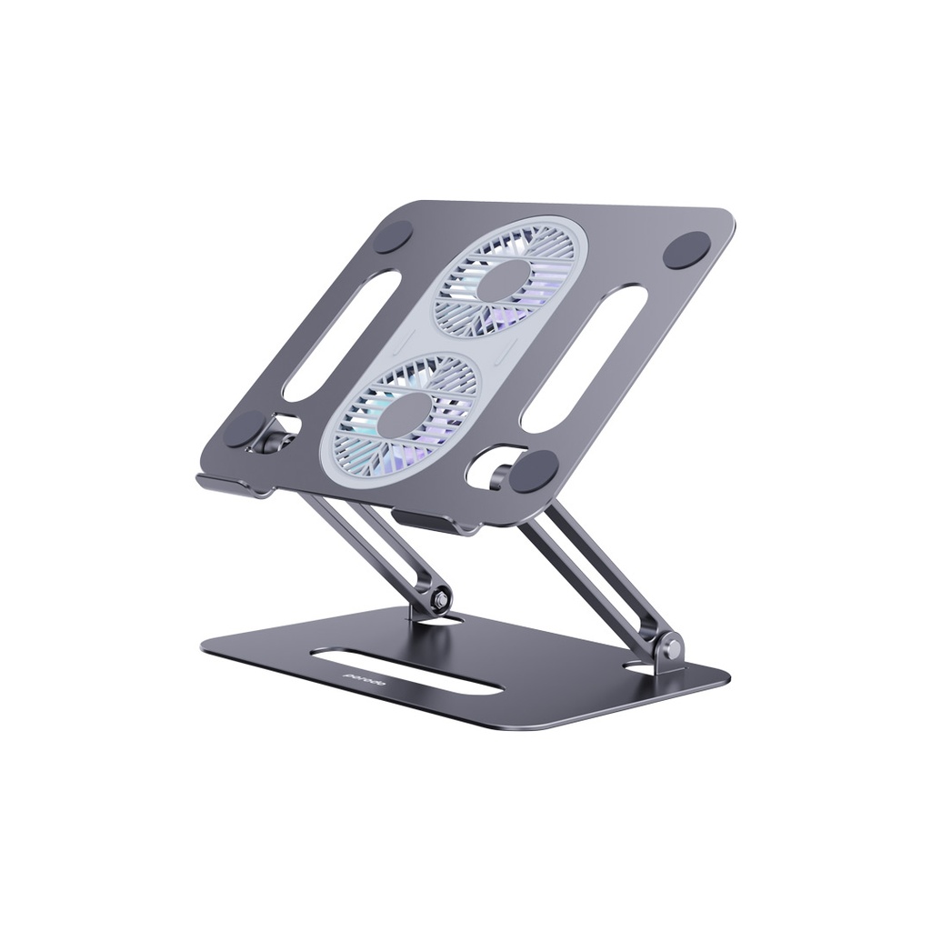 Porodo Adjustable Laptop Stand With Dual Cooling Fan 1W -Gray - PD- ALSCF-GY