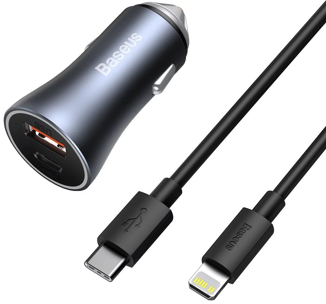 Baseus Golden Contactor Pro Dual Quick Car Charger U+C 40w (with Cable C to iP 1m) Gray