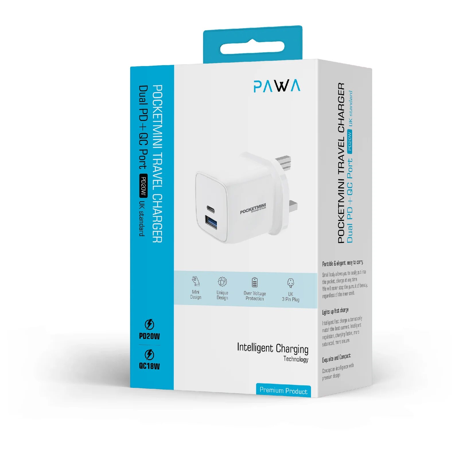 Pawa Pocketmini Travel Charger Dual PD+QC Port 20W White