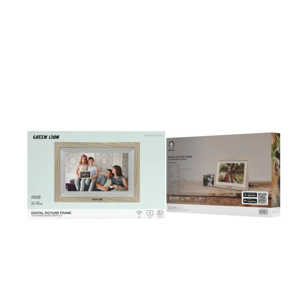 Green lion digital picture frame touch screen display 10.1 inch -wooden