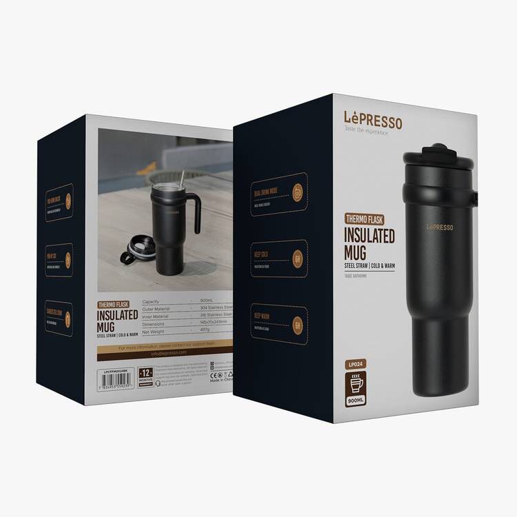 Lepresso coffe Mug with stainless straw 900ml-black