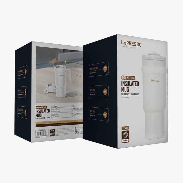 Lepresso coffe Mug with stainless straw 900ml-white