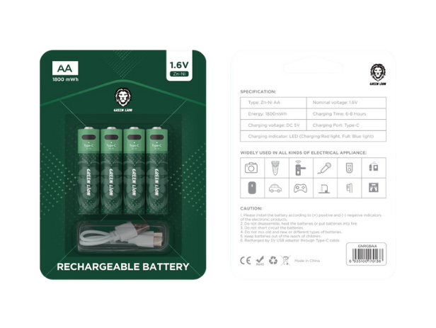 Green Lion Rechargeable Battery AAA ( 4pcs/pack ) 500mWh / 1.6V - Green