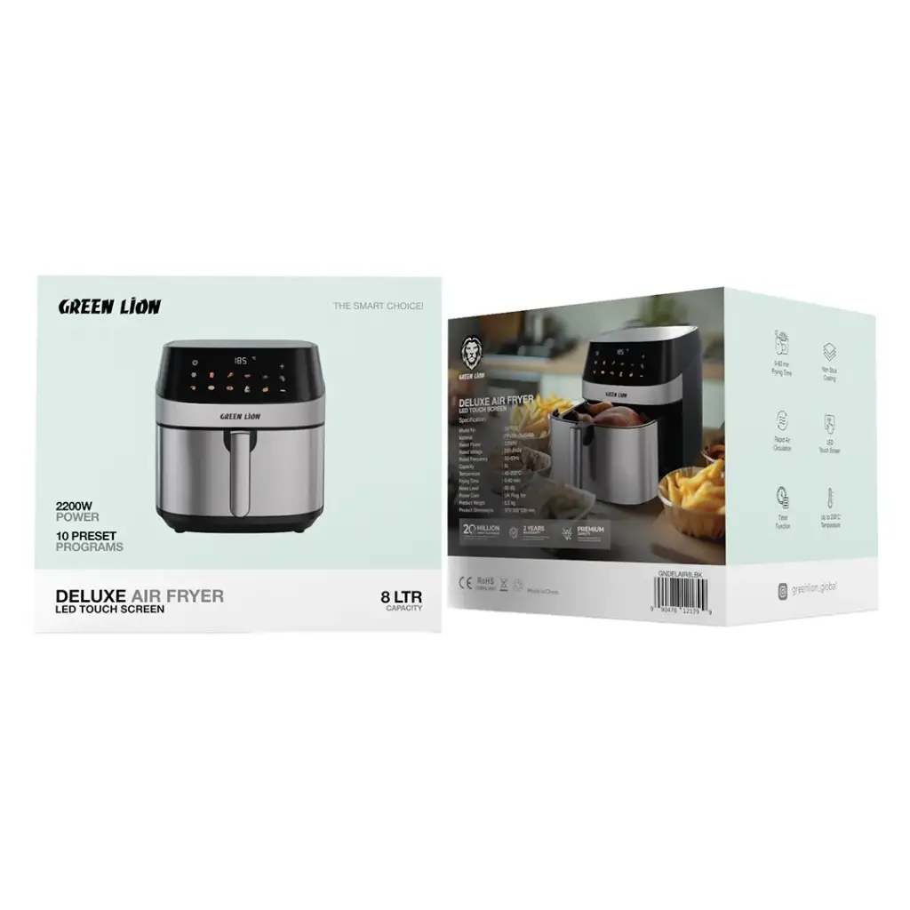 Green Lion Deluxe Air Fryer LED Touch Screen 8L -Black