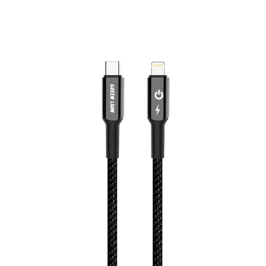Green Lion USB-C to Lightning Braided Cable 27W 1M - Black