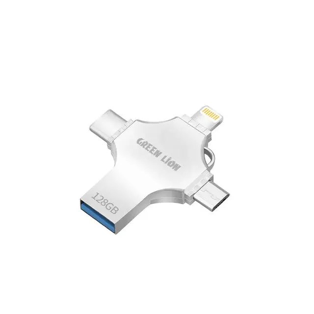 Green Lion 4 in 1 USB Flash Drive 128GB - Silver