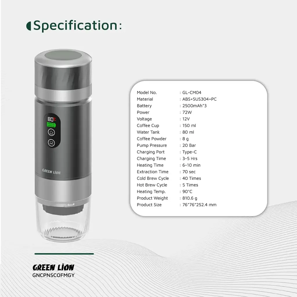 Green Lion Campinas Portable Coffee Maker 80ml - Gray