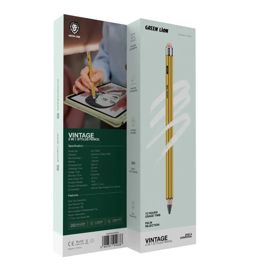 Green Lion Vintage 2 in 1 Stylus Pencil - Yellow