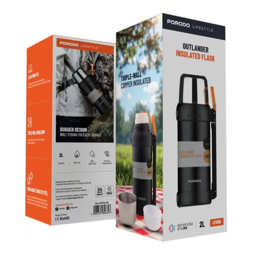 Porodo LifeStyle 2L SS Vacuum Bottle with Handles - Black