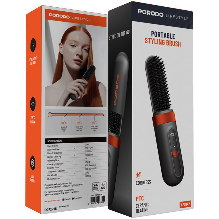 Porodo Lifetsyle Portable Wireless Hair  Brush 4000mAh - Black