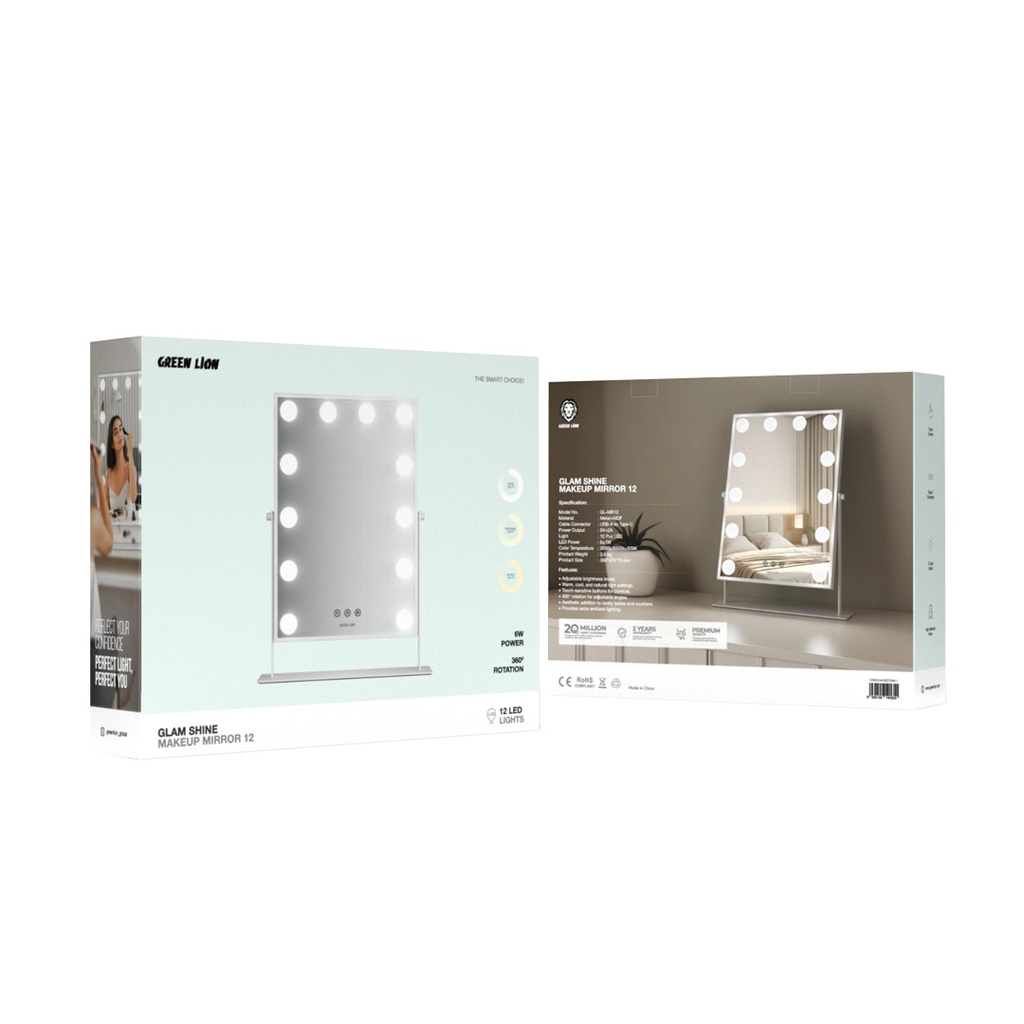 Green Lion Glam Shine Makeup Mirror 9 LED Lights - White