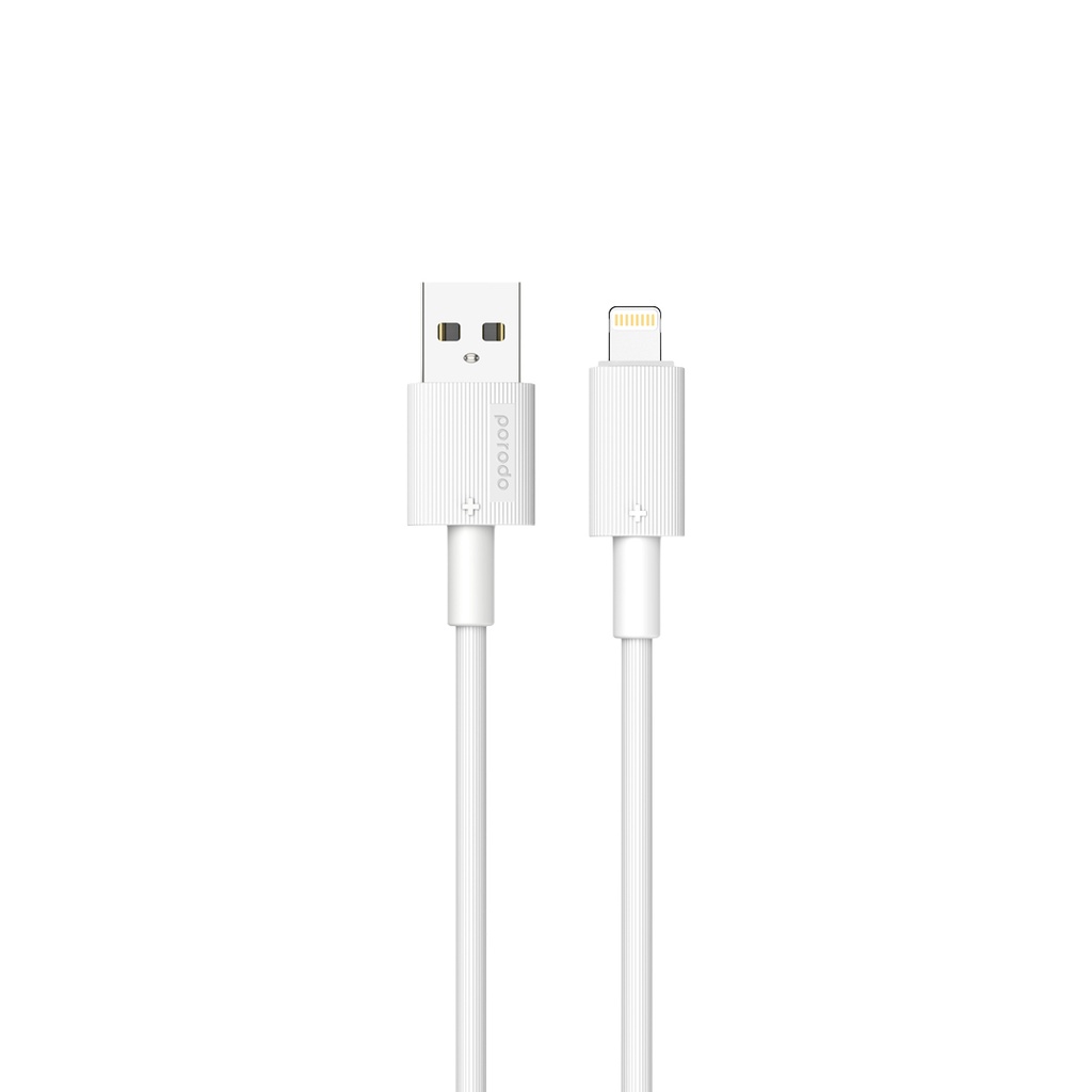 Porodo durable charging cable usb a to lighting 1.2M-white