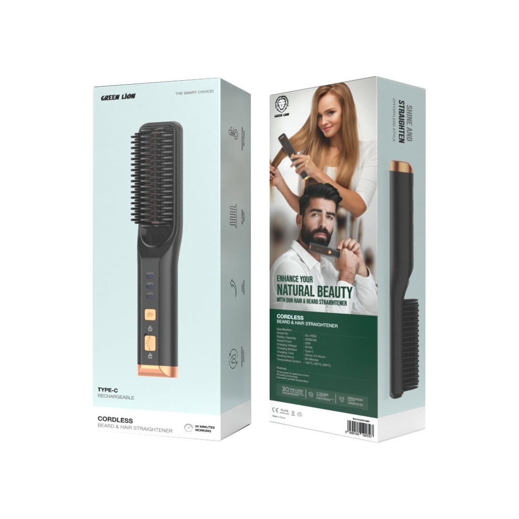 Green Lion Cordless Beard & Hair Straightener - Black