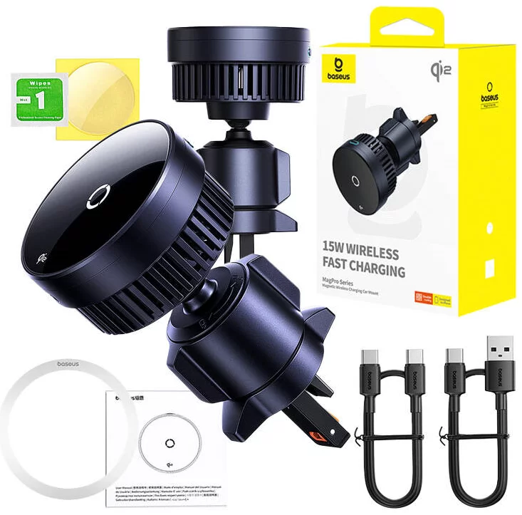 Baseus MagPro Series Magnetic Wireless Charging Car Mount Air Vent Version 15W Qi2.0 Cosmic Black