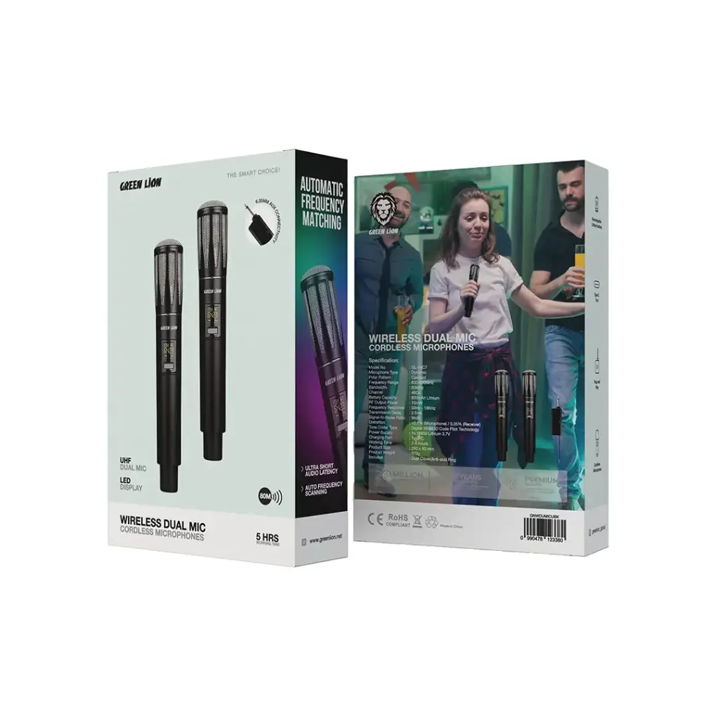 Green Lion Wireless Dual Mic Cordless Microphone - Black