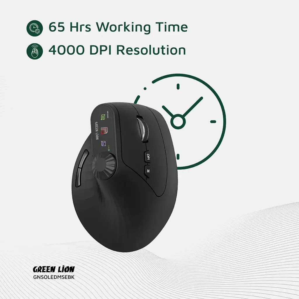 Green Lion Smart OLED Vertical Mouse - Black