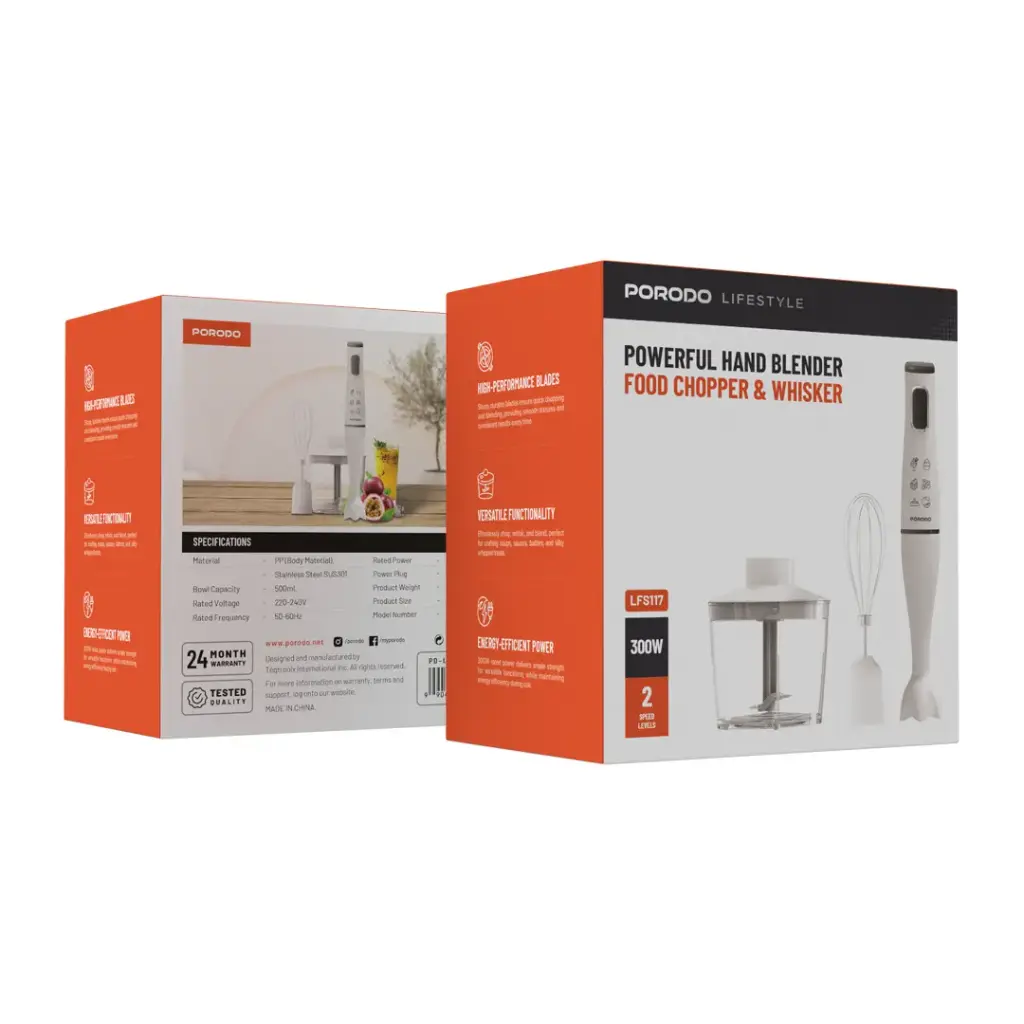 Porodo Lifestyle 300W Light Suction Hand Blender - White