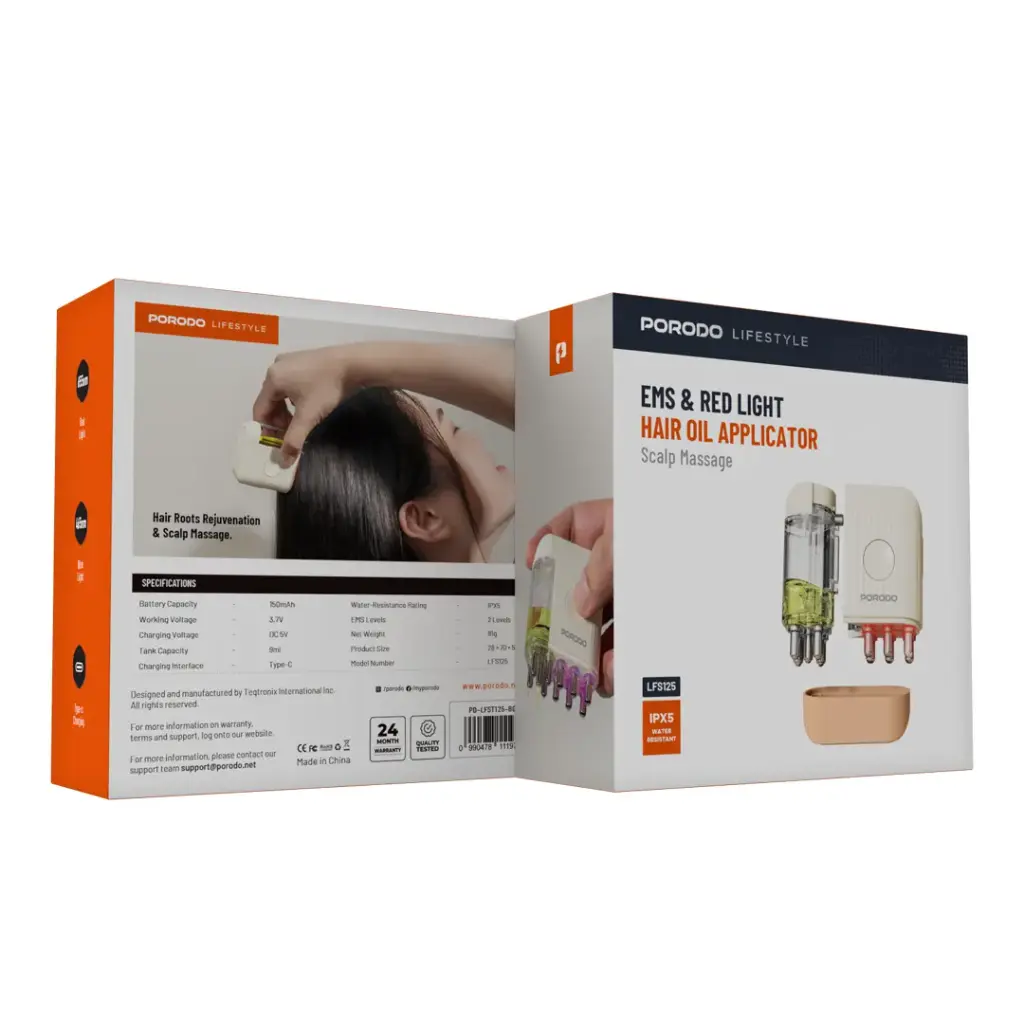 Porodo Lifestyle 8ML Rechargeable Electric Hair Oil Applicator with Vibrating Massag er - Beige