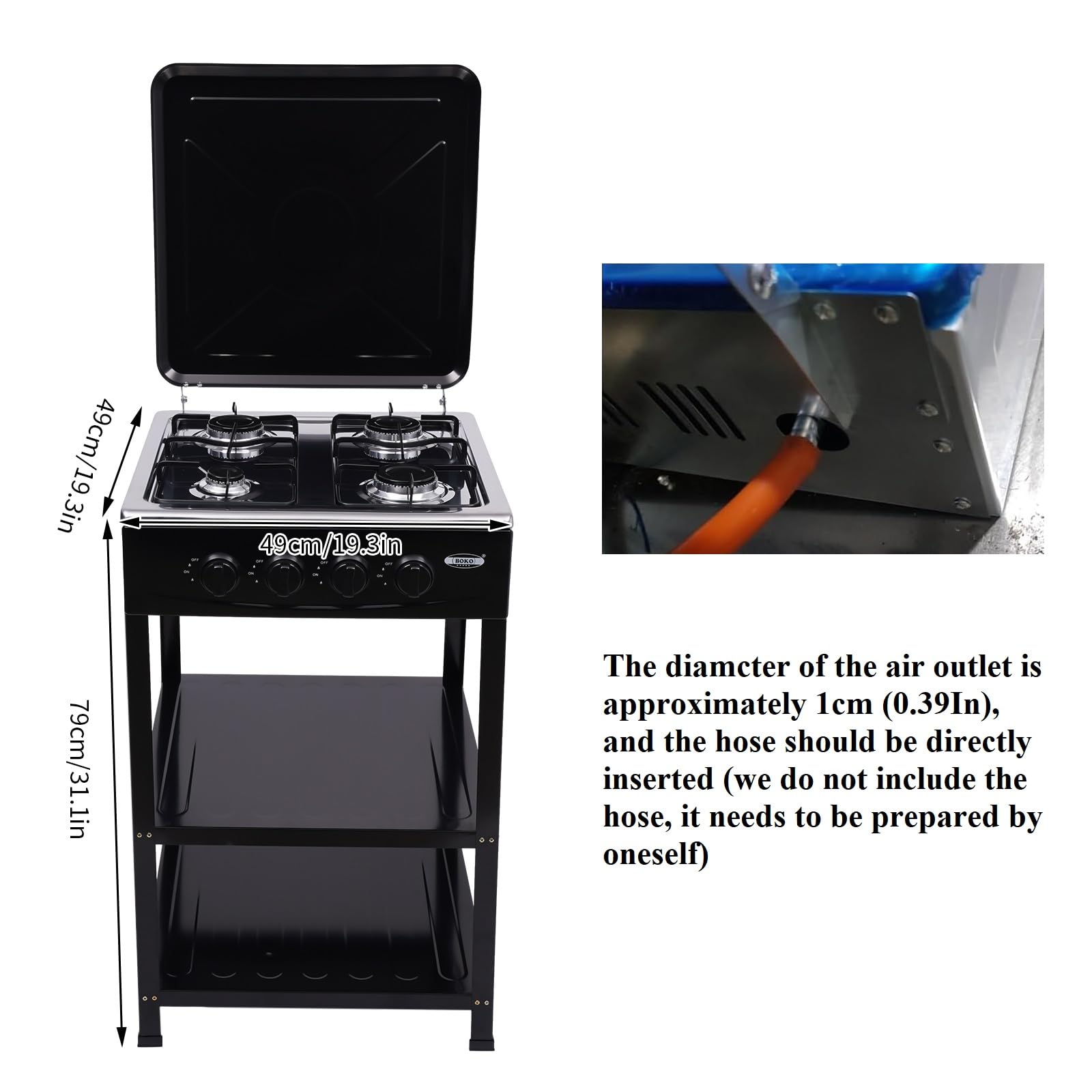 4-burner gas stove with deluxe cover - FULL COVER