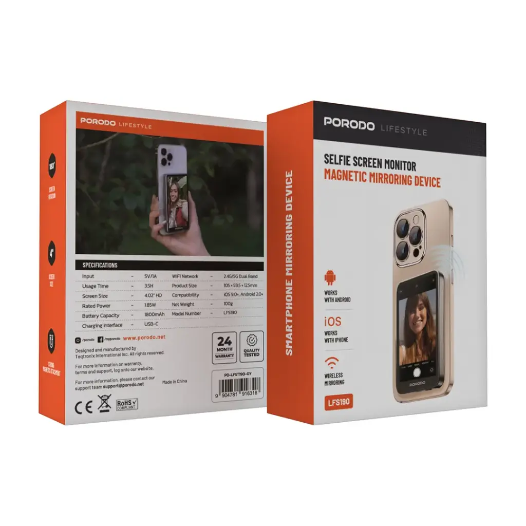 Porodo 1.85W Mobile Magnetic Wireless Screen Splitter - Grey