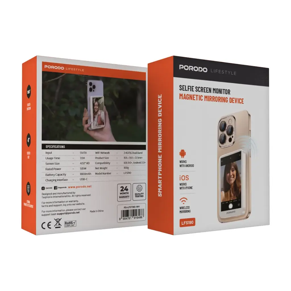 Porodo 1.85W Mobile Magnetic Wireless Screen Splitter - White