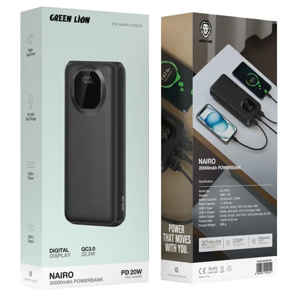 Green Lion Nairo 20000mAh Power bank PD 20W  - Black